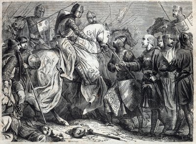 आरागॉन के राजा राजा अल्फोंसो वी द मैग्नीमियस (वी। 1396-1458), नेपल्स के राज्य पर विजय प्राप्त की। मौरिस लाचत्रे द्वारा "" हिस्ट्री ऑफ द पोप्स (...) क्वीन किंग एंड एम्परर्स थ्रू द सेंचुरी" में उत्कीर्णन द्वारा फ्रेंच स्कूल