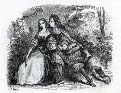 राजा लुई XIV (1638-1715) और उनकी मालकिन लुईस डी ला वलियरे (1644-1710) - (उत्कीर्णन) 1846 द्वारा फ्रेंच स्कूल
