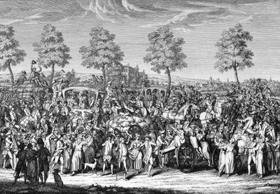 राजा लुई सोलहवें और शाही परिवार का पेरिस में प्रवेश, 6 अक्टूबर October द्वारा फ्रेंच स्कूल