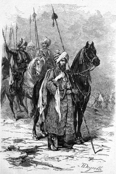 1877 में पूर्वी युद्ध (1875-1878) के दौरान कुर्द सैनिकों को तुर्की रूसो युद्ध (रूसो-तुर्की) भी कहा जाता है। 30 जून के "" ले मोंडे इलस्ट्र्रे"" n°1055 में उत्कीर्णन द्वारा फ्रेंच स्कूल