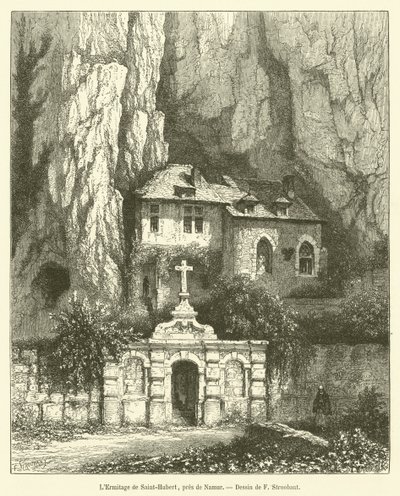 नामुर के पास सेंट-ह्यूबर्ट का आश्रम (उत्कीर्णन) द्वारा फ्रेंच स्कूल