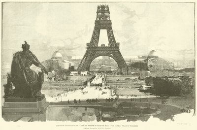 1889 की सार्वभौमिक प्रदर्शनी, चैंप डी मार्स के कार्यों की स्थिति, ट्रोकाडेरो पैलेस से लिया गया दृश्य, मिस्टर एचसी गोडेफ्रॉय (उत्कीर्णन) की तस्वीर से द्वारा फ्रेंच स्कूल