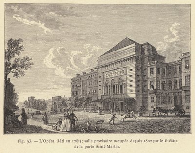1781 में निर्मित ओपेरा, पोर्ट सेंट-मार्टिन (उत्कीर्णन) में थिएटर द्वारा 1802 से कब्जा कर लिया गया अस्थायी कमरा द्वारा फ्रेंच स्कूल