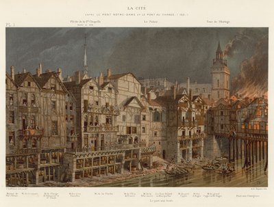 शहर, नॉट्रे-डेम ब्रिज और पोंट एयू चेंज, 1621 के बीच द्वारा फ्रेंच स्कूल