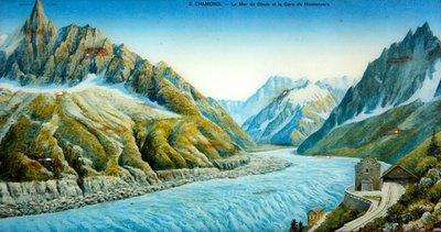 द मेर डू ग्लास, एगुइल डू ड्रू और मोंटानवर्स स्टेशन, c.1900 (रंगीन फोटो) द्वारा फ्रेंच स्कूल