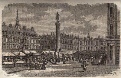 लिले में ग्रैंड प्लेस - विक्टर ड्यूरुय (1811-1894) द्वारा "हिस्टोइरे डी फ्रांस" में उत्कीर्णन - 1882 द्वारा फ्रेंच स्कूल