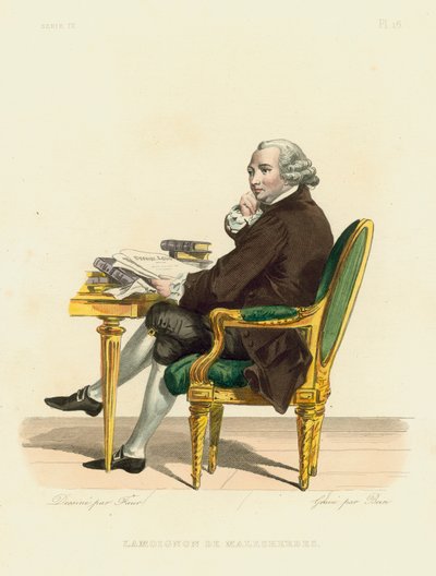 Lamoignon de Malesherbes (रंगीन उत्कीर्णन) द्वारा फ्रेंच स्कूल