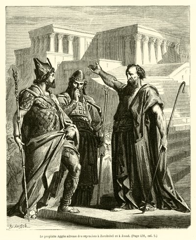भविष्यवक्ता एग्गी ने जरुब्बाबेल और यहोशू (उत्कीर्णन) को फटकार लगाई द्वारा फ्रेंच स्कूल