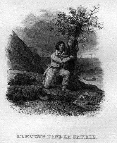 पियरे जीन डे बेरंगेर (1780-1857), फ्रांसीसी कवि और गीतकार द्वारा "" ओयूवर्स कम्प्लीट्स "" (1834) में ले रिटोर डान्स ला पैट्री चैनसन डी बेरेंजर। द्वारा फ्रेंच स्कूल
