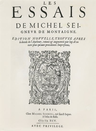 मिशेल डी मोंटेने द्वारा 'द एसेज', 1595 में प्रकाशित (उत्कीर्णन) द्वारा फ्रेंच स्कूल