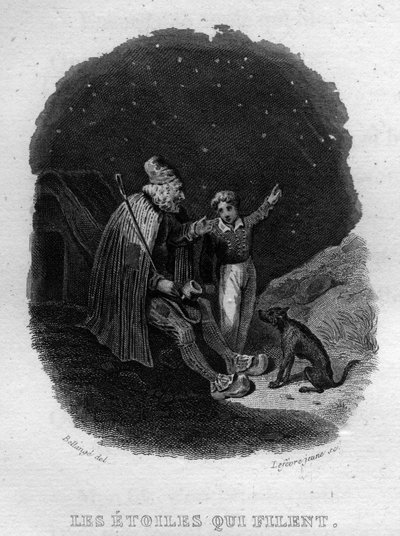 पियरे जीन डे बेरंगर (1780-1857), फ्रांसीसी कवि और गीतकार द्वारा लेस स्टोइल्स क्वि फाइलेंट चैनसन डी बेरेंजर "" ओयूवर्स कम्प्लीट्स "" (1834) में। द्वारा फ्रेंच स्कूल