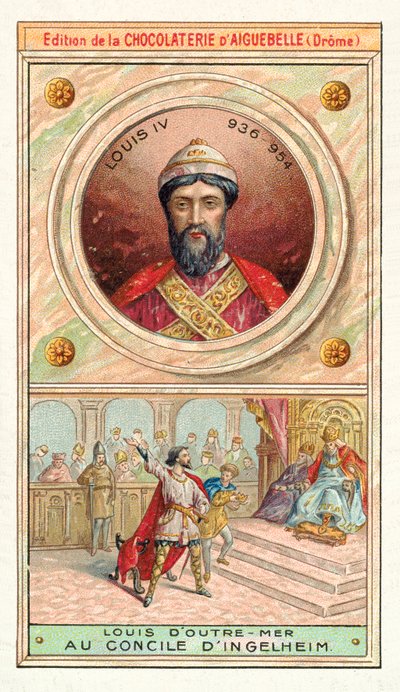 इंगेलहेम की परिषद में फ्रांस के लुई चतुर्थ, 948 (क्रोमोलिथो) द्वारा फ्रेंच स्कूल