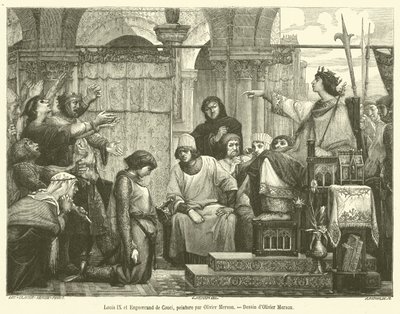 लुई IX और एंगुएरैंड डी कौसी (उत्कीर्णन) द्वारा फ्रेंच स्कूल