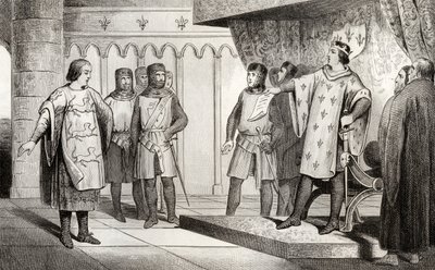 लुइस VIII (1187-1226) लॉयन ने अपने दुश्मन हेनरी III (1207-72) से इंग्लैंड का एक दूत प्राप्त किया, जिसे कोलार्ट द्वारा &39;हिस्टोइरे डी फ्रांस&39; से प्रकाशित किया गया था, c.1840 प्रकाशित द्वारा फ्रेंच स्कूल