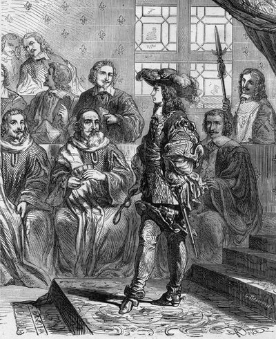 लुई XIV (1638 - 1715) 1652 में संसद से पहले 17 साल के थे और उन्होंने राष्ट्रपति को विधानसभा भंग करने के लिए मजबूर किया। पॉल लेहुगुर द्वारा "" हिस्टोइरे डी फ्रांस एन सेंट पेंटिंग्स में उत्कीर्णन "" 1891। द्वारा फ्रेंच स्कूल