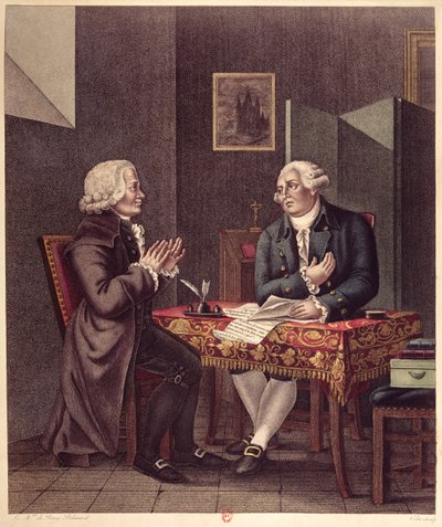लुई सोलहवें (1754-93) ने अपनी अंतिम इच्छा और वसीयतनामा, गिलाइम्यू डी लामोइग्नन डी मालेशेर्ब्स (1721-94) को मंदिर में पढ़ते हुए, 25 दिसंबर 1793 द्वारा फ्रेंच स्कूल