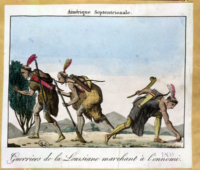 लुइसियाना के निवासी अपने दुश्मन पर नज़र रखते हैं, c.1811 द्वारा फ्रेंच स्कूल