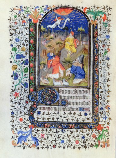 एमएस 1278 fol.106v शेफर्ड्स के लिए घोषणा, हेयर्स डेस ट्रॉयस से, रोहन आवर्स के मास्टर के स्टूडियो द्वारा, 1413-20 द्वारा फ्रेंच स्कूल