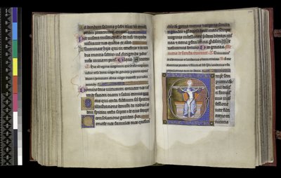 MS 300 f.197v-198r, सफ़रेज टू द ट्रिनिटी, फ्रांस के इसाबेला के स्तोत्र और घंटे से, पेरिस, c.1265-70 (चर्मपत्र पर कलम और स्याही और तापमान) द्वारा फ्रेंच स्कूल