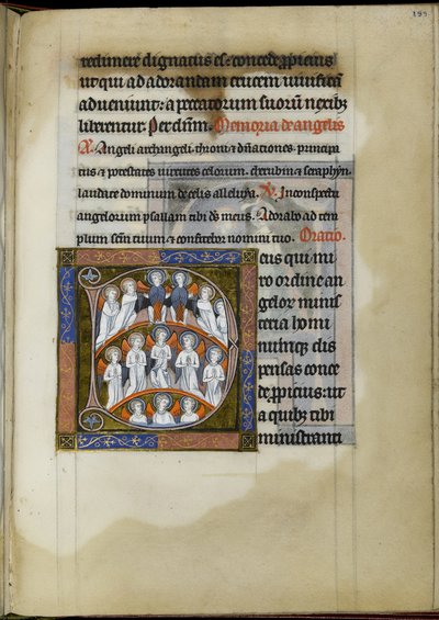 MS 300 f.199r, एन्जिल्स को मताधिकार, फ्रांस के इसाबेल के साल्टर-आवर्स से फोलियो, c.1265-70 (कलम और स्याही, तड़का और वेल्लम पर सोना) द्वारा फ्रेंच स्कूल