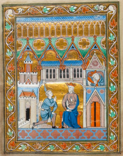 MS 300 fol.IIIv राजा डेविड ने फ्रांस के इसाबेल के Psalter- घंटे से, Abs25oms डेथ की खबर प्राप्त की, c.1255 द्वारा फ्रेंच स्कूल