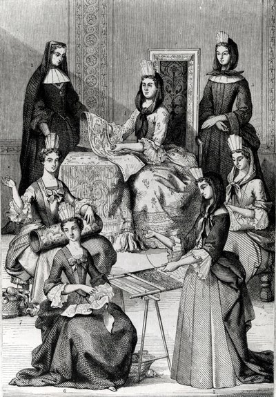 वेटिंग में मैडम डी मेनटन अपनी महिलाओं के साथ द्वारा फ्रेंच स्कूल