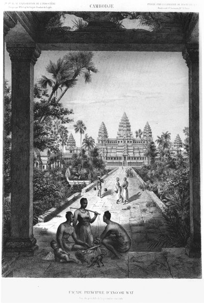 अंगकोर वाट का मुख्य पहलू, इंडोचाइना में अन्वेषण की यात्रा के एटलस से चित्रण, 1866-68 में डोडार्ट डी लाग्री द्वारा प्रकाशित, 1873, पेरिस, हैचेते प्रकाशित द्वारा फ्रेंच स्कूल