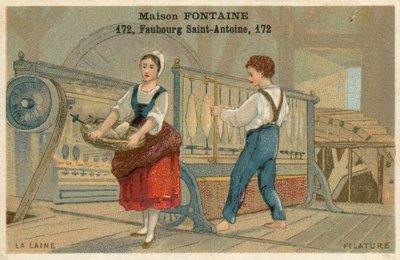 Maison Fontaine व्यापार कार्ड, ऊन कताई द्वारा फ्रेंच स्कूल