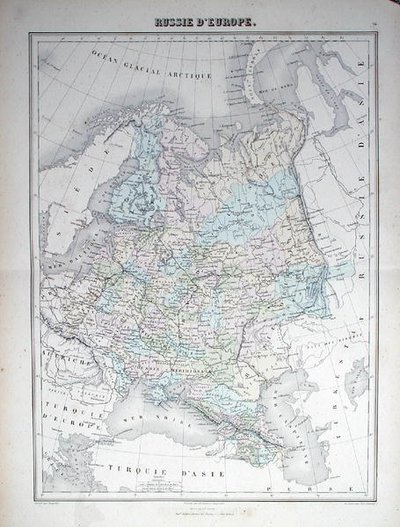 यूरोपीय रूस को दर्शाने वाला नक्शा, c.1840 (रंगीन उत्कीर्णन) द्वारा फ्रेंच स्कूल