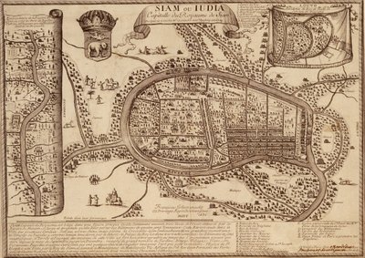 अयुत्या का नक्शा, 1686 (कागज पर स्याही) द्वारा फ्रेंच स्कूल