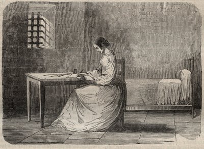 मैरी फॉर्च्यून कैपेल, मैरी लाफार्ज (मैडम) (1816-1852) उसकी जेल में फ्रांसीसी अपराधी - आर्मंड फाउक्वियर (1817-18?) 1858-1867 द्वारा "कॉज सेलेब्रेस डे टूस लेस पीपल्स" में उत्कीर्णन - निजी संग्रह द्वारा फ्रेंच स्कूल
