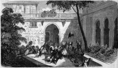 सीरिया के दीर एल कमर (डीर एल कमर) में एक घर के आंगन में ड्रूज़ (ड्रूस) द्वारा मैरोनाइट ईसाइयों का नरसंहार द्वारा फ्रेंच स्कूल