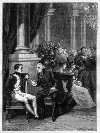 कार्डिनल जीन सिफरिन मौर्य (1746-1817) 1805 के साथ नेपोलियन I के इटली में जीन (जेनोवा) में बैठक - एडोल्फ थियर्स द्वारा "वाणिज्य दूतावास के इतिहास के बाद साम्राज्य का इतिहास" में - 1879 - निजी संग्रह द्वारा फ्रेंच स्कूल