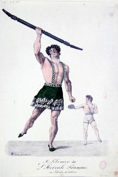महाशय लेबेनियर, जिसे 'फ्रेंच हरक्यूलिस' के नाम से जाना जाता है, c.1820-30 (कलर लिथो) द्वारा फ्रेंच स्कूल
