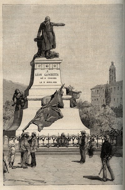 एलेक्जेंडर फाल्गुएरे द्वारा लियोन गैम्बेटा (1838-1882) का स्मारक (1831-1900) - काहोर - "" पैट्री" में उत्कीर्णन द्वारा फ्रेंच स्कूल