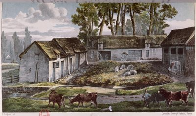 1867 में खाद के गड्ढे में सुधार से पहले Armbouts-Cappel (नॉर्ड) में मिस्टर वांडरकोलेम्स फार्म द्वारा फ्रेंच स्कूल
