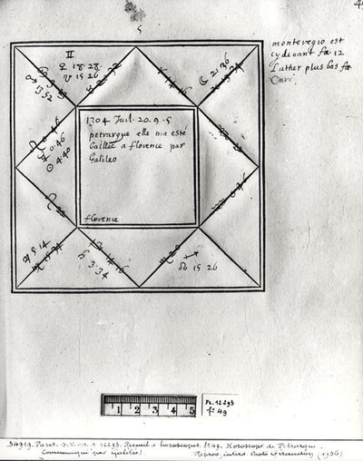Ms.Fr.12293 fol.49 गैलीलियो द्वारा पेट्रार्क (1304-74) की कुंडली, 14 वीं से 17 वीं शताब्दी के आंकड़ों के कुंडली संग्रह से द्वारा फ्रेंच स्कूल