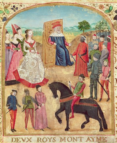 सुश्री 1335 f.1 यॉर्क की मार्गरेट को उनके भावी पति चार्ल्स बोल्ड ने 27 जून, 1468 को दममे में पेश किया द्वारा फ्रेंच स्कूल