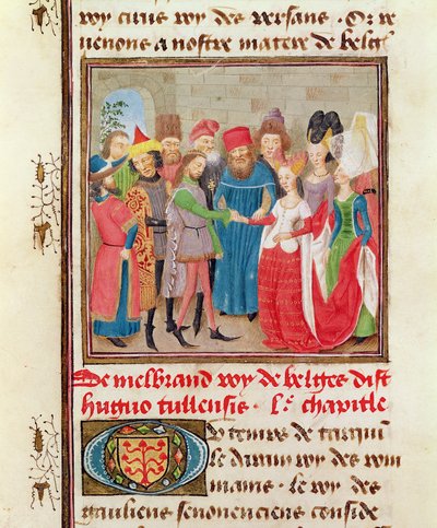 सुश्री 149 t.1 fol.95 मैरियन के नोबल्स प्रिंसेस के इतिहास से जैक्स डी गुइसे द्वारा मैरिज सीन द्वारा फ्रेंच स्कूल