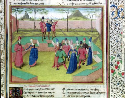 सुश्री 19153 f.7 एक बाग में कैरोल, ले रोमन डे ला रोज द्वारा जीन डे म्युंग, C.1460 का चित्र द्वारा फ्रेंच स्कूल