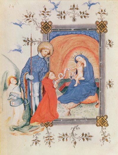 सुश्री 3024 fol.12v वर्जिन एंड चाइल्ड विथ ए नाइटिंग मैन और सेंट जॉर्ज, बुक ऑफ ऑवर्स से द्वारा फ्रेंच स्कूल