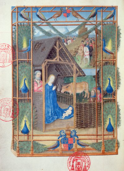 सुश्री ४ with३ मोर के साथ नाट्य, हेयर्स डे चार्ल्स डी फ्रांस से लघु, c.1466-69 द्वारा फ्रेंच स्कूल