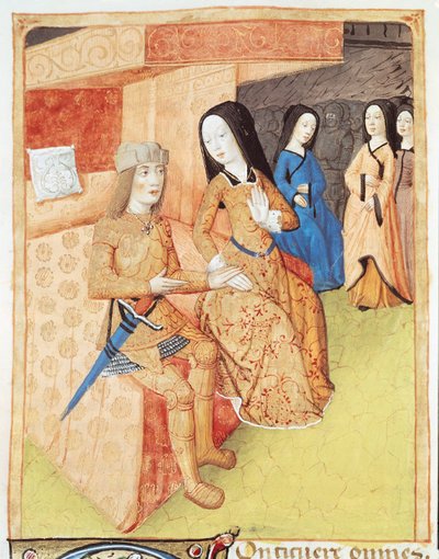 सुश्री 493 f.74v एनेसस और डिडो, वर्जिल (70-19 ईसा पूर्व) 1469 के कार्यों से द्वारा फ्रेंच स्कूल