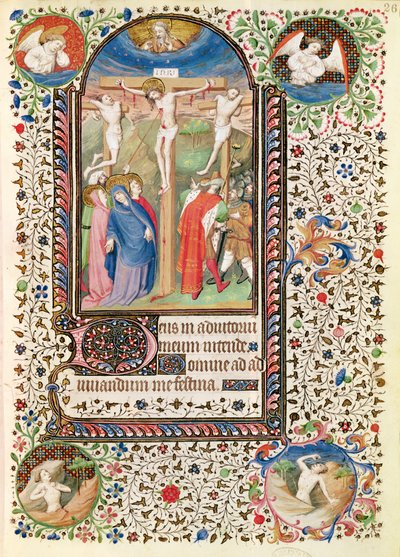 सुश्री 547 fol.26 Crucifixion, पोयटर्स की एक महिला द्वारा इस्तेमाल किए गए बुक ऑफ ऑवर्स से द्वारा फ्रेंच स्कूल