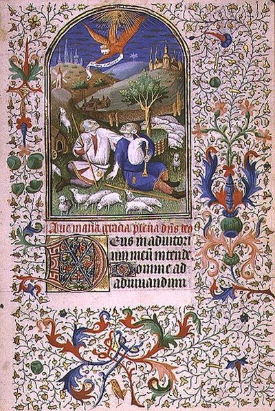 सुश्री 66 f.48r दो चरवाहों को दिखाई देने वाली परी, अमीन्स (वेल्लम) द्वारा फ्रेंच स्कूल