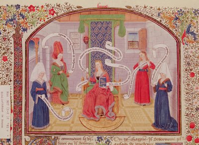 सुश्री 927 Fol.93v अरस्तू द्वारा नैतिकता, राजनीति और अर्थशास्त्र से बौद्धिक गुणों का सिद्धांत, (384-322 ईसा पूर्व) द्वारा फ्रेंच स्कूल