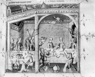 सुश्री एफआर 1584 संगीतकार एक भोज में मनोरंजक, c.1370 (पांडुलिपि) द्वारा फ्रेंच स्कूल