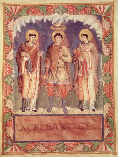 सुश्री लैट 1141 fol.2v द रिक्वेस्ट ऑफ चार्ल्स II (823-877) द रिचेस एंड ट्रेव्स के आर्कबिशप के साथ, सैक्रेमेनेर डी मेट्ज़ (159999 में भी देखें) द्वारा फ्रेंच स्कूल