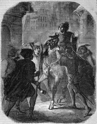 वालोइस के लुई प्रथम की हत्या, ऑरलियन्स के ड्यूक (१३७२ - १४०७) ओल्ड रुए डू मंदिर में जीन सैन्स पेपुर द्वारा - हिस्टोइरे डी फ्रांस में "" एल.पी. एंक्वेटिला द्वारा फ्रेंच स्कूल