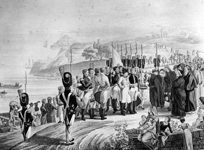 नेपोलियन (1769-1821) एल्बा द्वीप पर 1814 में पहुंचा द्वारा फ्रेंच स्कूल